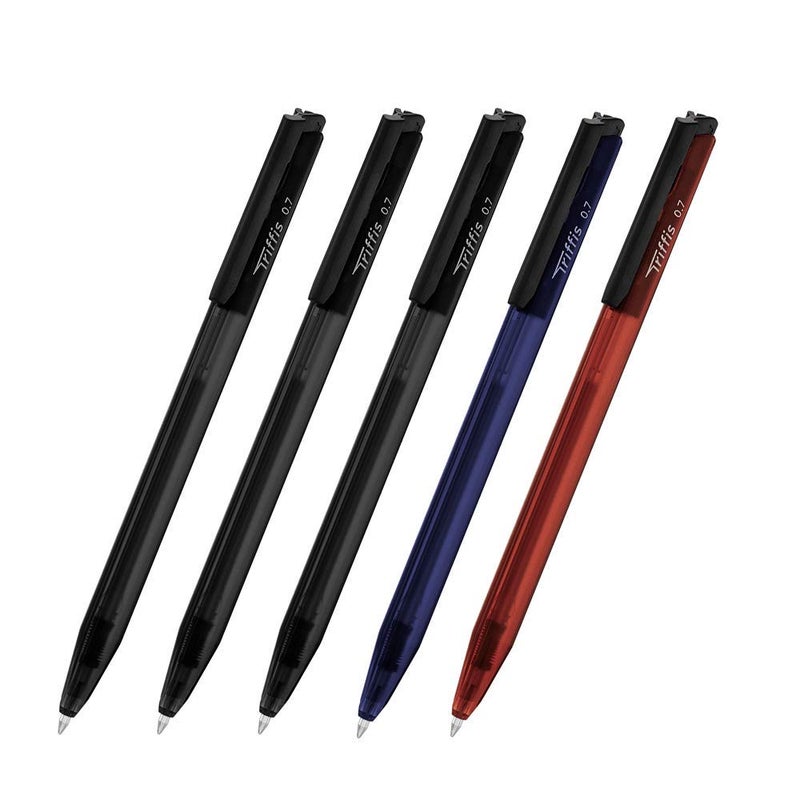 Monami Trifis (Triffis) Oil-Based Ballpoint Pen 0.7mm Set of 5 Ink-Red 1, Blue 1, Black 3 - Image 1
